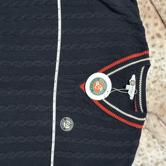 Roland Garros French Open tennis Classic Navy V-Neck Sweater L M cable knit - Picture 2 of 5